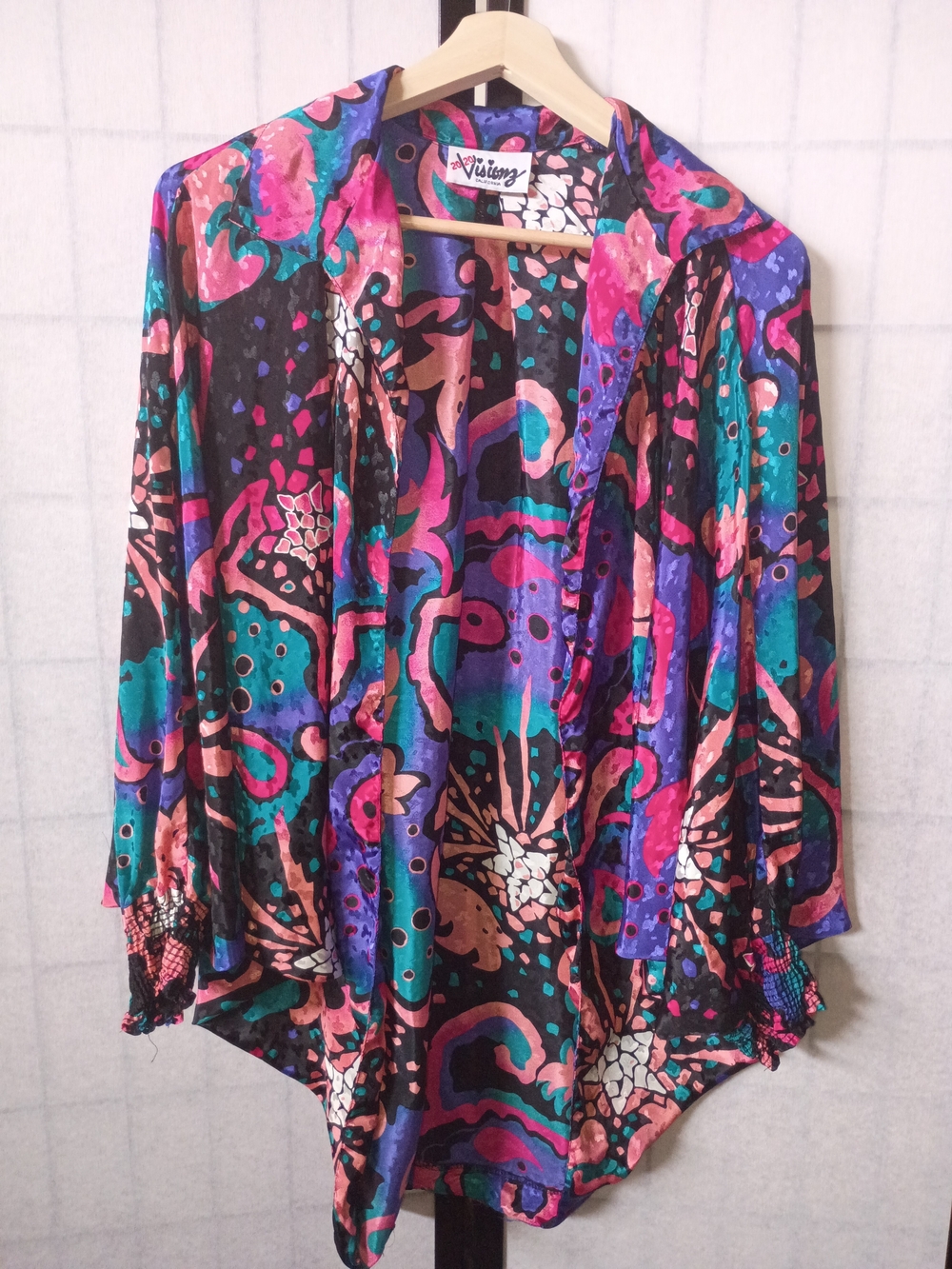 Visionz California Vintage Abstract Collared Cocoon Kimono